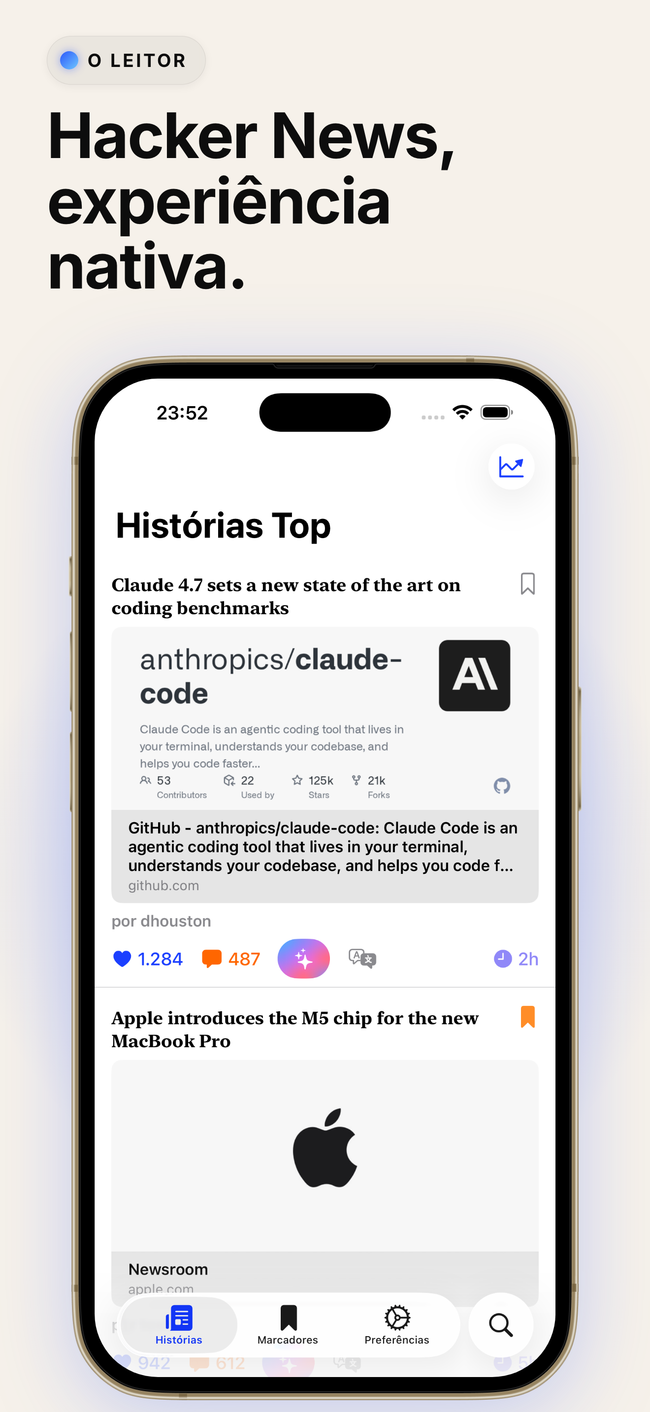 Hack The News - Hacker News, experiência nativa.